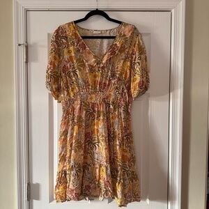 Spartina 449 Yellow and Brown Floral Mini Hippy Boho Dress